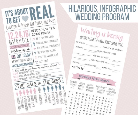 Funny Infographic Wedding Program Games Activities Word Etsy