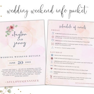 Wedding Guest Info Packet | Printable Schedule of Events | Destination Wedding | Weekend Itinerary | Out of town guests | Welcome Bag Custom