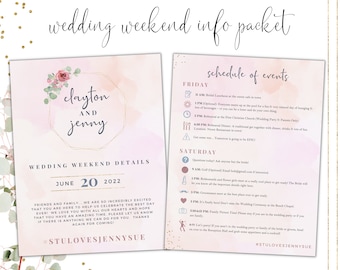 Wedding Guest Info Packet | Printable Schedule of Events | Destination Wedding | Weekend Itinerary | Out of town guests | Welcome Bag Custom