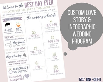 Printable Wedding Program & Schedule / Our Love Story / Custom / Destination / Funny / Infographic / Timeline / 5x7