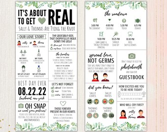 Infographic Wedding Program / Fun Facts / Printable / Covid Careful / Spread Love Not Germs / Masks / 4.25x9" / Popular /Masks / Greenery
