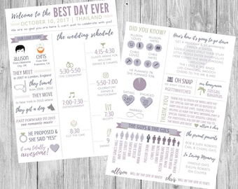 Funny Infographic Wedding Program / Timeline / Schedule / Our Love Story / Facts / Custom / Printable / Fun / 5x7 /Silhouettes