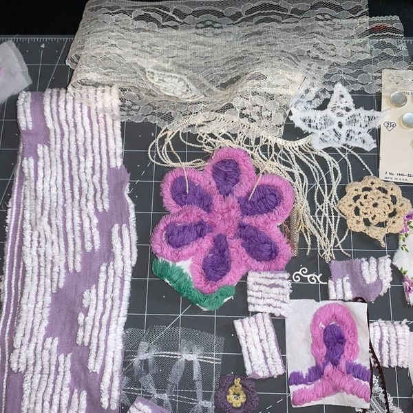 Huge lot of textiles and more journaling embellishments, over 200 pcs