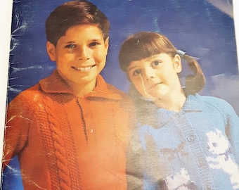 Collection of Vintage 1960s Raglan Sleeve Knit Sweaters for Children, Pullovers and Cardigans, Patons Book 104, Children's Sizes 2-12