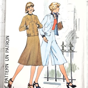 May include: Simplicity sewing pattern number 7850 for contemporary fashion. The pattern includes two outfits: a brown jacket and skirt and a blue shirt and culottes. The pattern is for size 8 miss.
