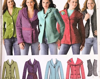 Plus Size, Unlined Button Front Jacket & Vest, Shawl Collar, Princess Seams, Optional Peplum and Trims, UNCUT Simplicity 4032, Size 16-24