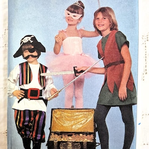 May include: A sewing pattern for three Halloween costumes: a pirate, a ballerina, and a Peter Pan-inspired character. The pattern is from Butterick and is number 4010. The price is $1.25.