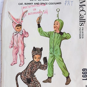 Boys & Girls Retro 60s Costumes, Jumpsuit with Themed Hood, Kitty Cat, Cute as a Bunny, Out of This World Alien, McCall&#39;s 6991, Child Size 6