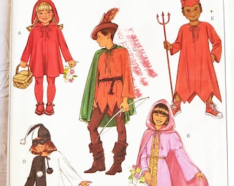 Boys' & Girls' Easy to Sew Halloween Costumes - Robin Hood, Maid Marion, Red Riding Hood, Devil and Jester - Butterick 4319 Sizes S-M-L