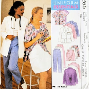Peut inclure: Patron de couture McCall's pour un uniforme, comprenant une blouse de laboratoire blanche, un haut à imprimé floral, une jupe blanche et une veste violette. Le patron est pour les tailles 12-14 et est adaptable aux petites tailles. Le patron s'appelle "Uniform Essentials".