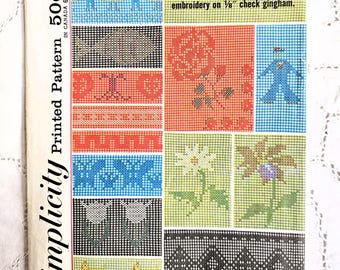 1960s Cross Stitch Colour Charts, Embroidery on Gingham, Embellish Clothing, Accessories and Home Decor, PDF Simplicity 4726