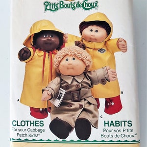 Cabbage Patch Kids Rain Wear, Raincoat & Sou&#39;Wester, Belted Trench Coat, CPK Iron-On Transfers, 16&quot; Doll Clothes, UNCUT Butterick 3152/354