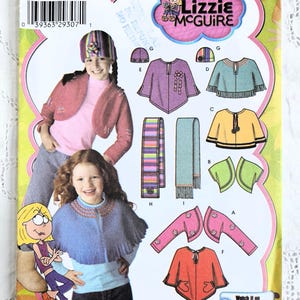 Lizzie McGuire Girls' Fleece Accessories, Shrug, Capelet, Poncho, Scarf & Beanie Hat, UNCUT Simplicity 4386, Child Size XXS-S (2-6X)
