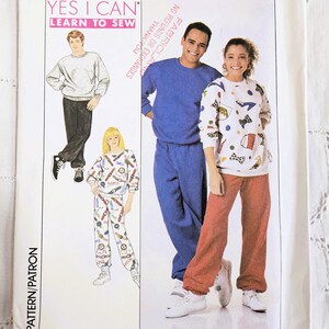 Unisex 80s Track Suit, Men's & Women's Exercise Wear, Sweat Pants, Sweat Shirt, Ribbed Bands, Learn to Sew, UNCUT Simplicity 9242, Size L