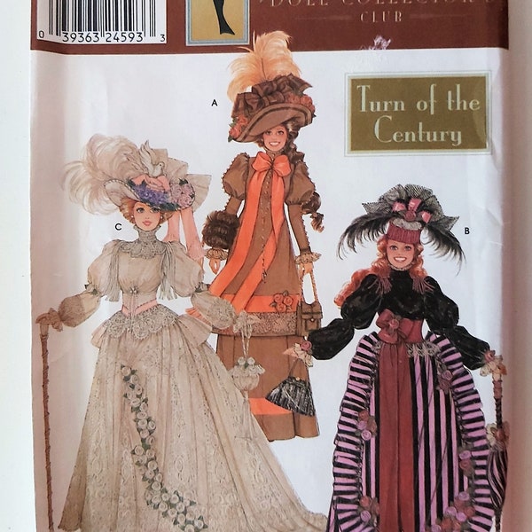 Victorian Barbie Doll Clothes, Gilded Age Fashion, Turn of the Century Costumes, Blouse, Skirt, Bustle, Parasol, Hat, UNCUT Simplicity 9522