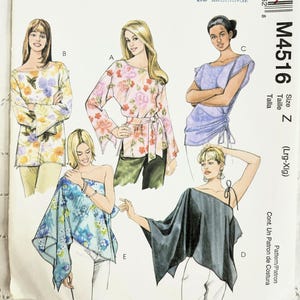 Plus Size Loose-Fitting Pullover Tops, Hemline and Sleeve Variations, Kimono Sleeve, Easy to Sew, UNCUT McCall&#39;s 4516, Size L-XL (16-22)
