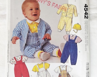 Newborn Thru Toddler Wardrobe, Jacket, Overalls, Romper, Hat, Stretch Knit Tops, Baby Clothes, UNCUT McCall's 4542, Baby Size Newborn-Large