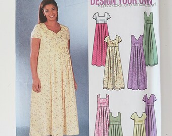 Maternity Dress with Four Bodice Variations, Midi or Maxi Length, Short Sleeve or Sleeveless, Back Ties - UNCUT Simplicity 7080, Sizes 14-20