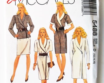 Retro 90s Office Wear Wrap Dress Shawl Collar Top & Straight - Etsy  Australia