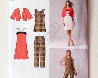 Conjunto de prendas para combinar, vestido o túnica sin mangas de corte A, chaqueta corta y pantalones ajustados, moda moderna, Simplicity 1665, tallas 6-14.