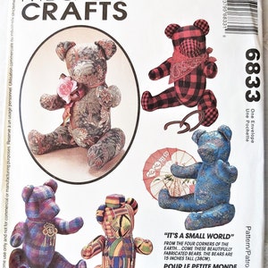 Stuffed Toy Teddy Bears, International Themed, 15" Fabric Bear, Deisgned by Joanne Baretta, "It's a Small World", UNCUT McCall's 6833