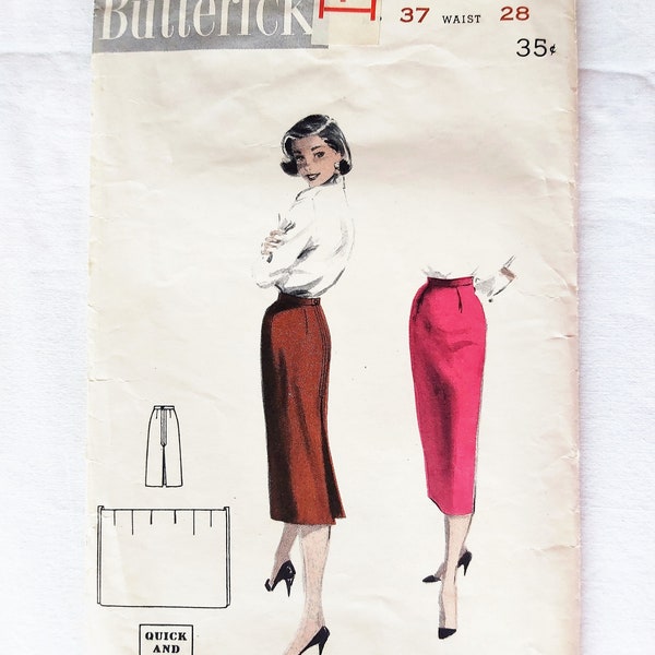 Easy to Sew 1950s Tube Skirt, Slim Skirt, Kick Pleat, Quick and Easy, One Yard Sewing, Mrs. Maisel 50s Fashion, Butterick 7534, Waist 28