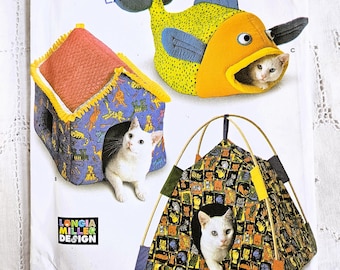 Fun Cat Beds, Cat Tent, Fish Shaped Cat Bed, House Shaped Pet Bed, Logia Miller Design, Sewing for Pets, New Pet Gift, UNCUT Simplicity 9004