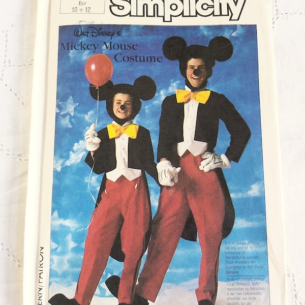 Tween Mickey Mouse Costume, Boy's & Girls' Costume, Disney Character Dress-Up, Head and Foot Wear, UNCUT Simplicity 7729, Child Size 10-12