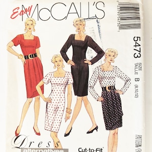 90s Semi-Fitted Dress or Two-Piece Dress, Sarong Look Skirt & Square Neck Top, Straight Skirt with Drape, McCall's 5473, Sizes 8-10-12