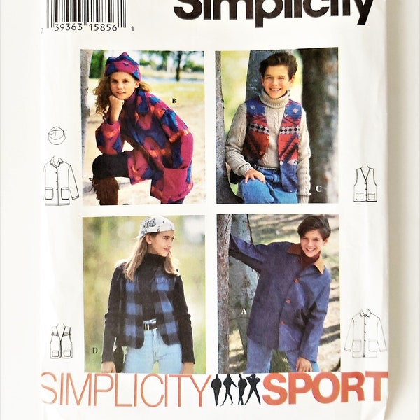 Boy's & Girls' Outerwear, Unlined Jacket, Vest, Hat, Toque, Unisex Kids, Polar Fleece, UNCUT Simplicity 9147, Child Sizes 7-8-9