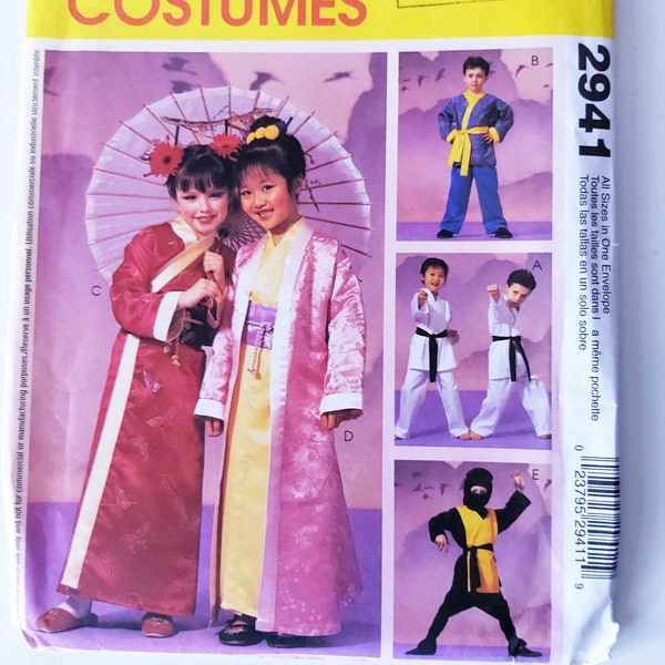 Asian Themed Childrern's Costumes, Boys And Girls, Geisha and Ninja, Martial Arts, Oriental Costumes, UNCUT McCall's 2941, Child Sizes 3-8