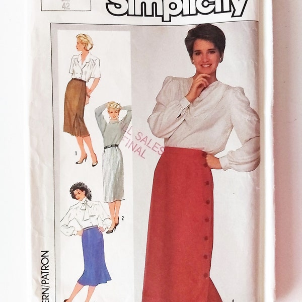 80s Set of Straight Skirts, Back Zipper, Side Kick Pleat, Back Vent, Side Buttons, Trumpet Skirt, UNCUT Simplicity 7660, Size 14, Waist 28"