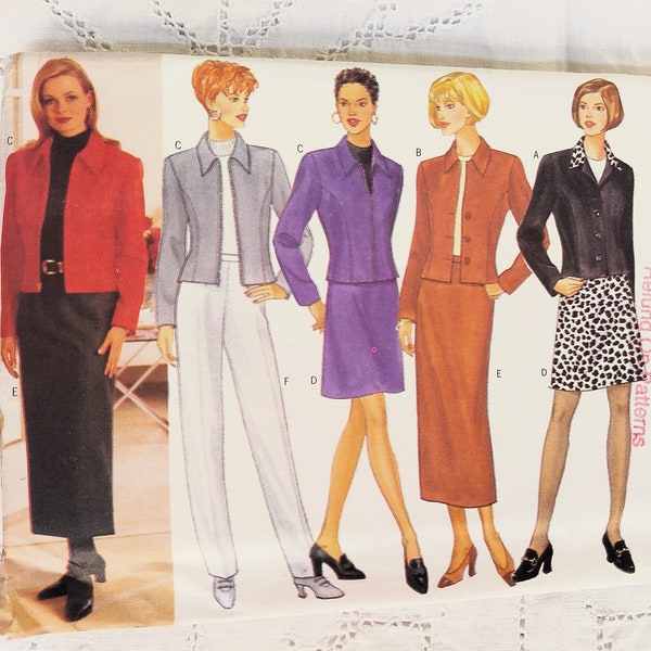 90s Classic Separates, Short Jacket, A-Line or Tapered Skirt, Tapered Pants, Career Wear, Easy to Sew, UNCUT Butterick 4681, Size 6-8-10