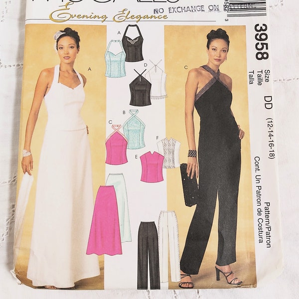 Y2K Formal Party Wear, Mix N Match Fitted Tops, A-Line Evening Skirt, Tapered Pants, Evening Elegance, UNCUT McCall's 3958, Sizes 12-18
