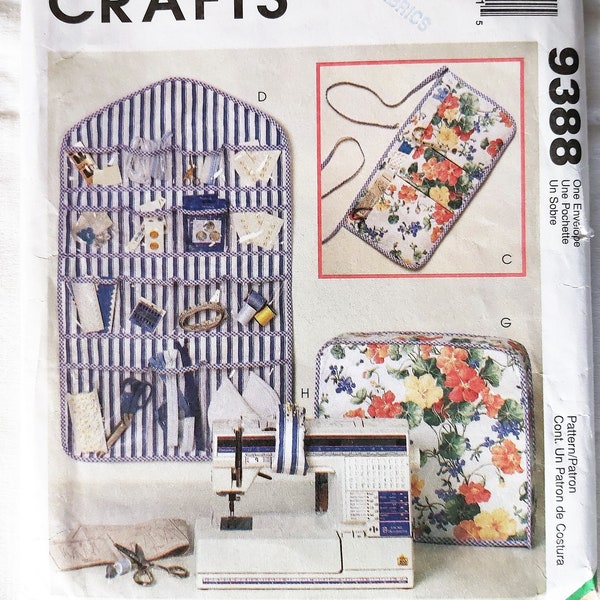 Sewing Room Accessories - Sewing Machine and Serger Covers, Scrap Bag, Apron with Pockets, Pincushions & Wall Organizer, McCall's 9388