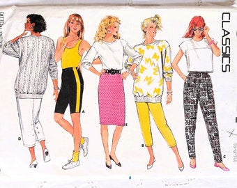 Pantalones de punto elástico de los años 80, shorts de ciclismo, pantalones capri, pantalones ajustados, faldas hasta la rodilla o midi, fáciles de coser, Butterick 4862, tallas 6-8-10