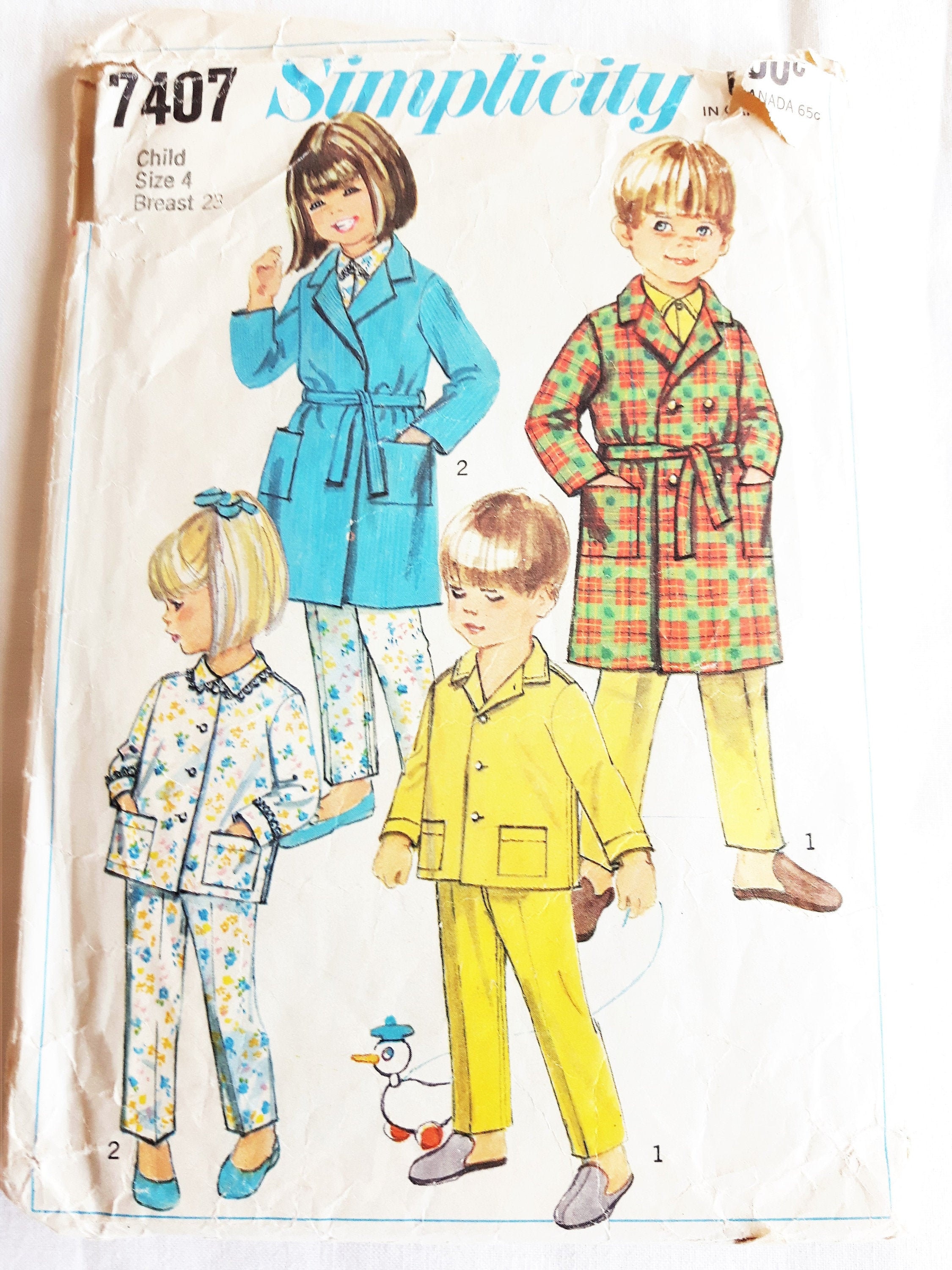 Ropa de dormir para niños de los años 60, pijama de dos piezas y bata  cruzada, pijama para niño y niña, top y pantalón de pijama, Simplicidad  7407, talla infantil 4 -  México