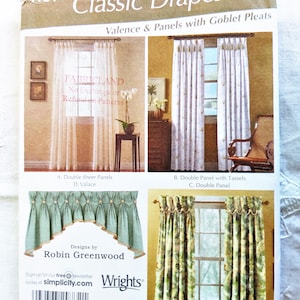 DIY Classic Drapes, Shaped Valence, Double Sheer Panels, Double Panel with Tassel, Goblet Pleats, Window Treatments, UNCUT Simplicity 4181