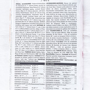 Puede incluir: Una gu&iacute;a de patrones de costura para accesorios de novia, que incluye una tarjeta de lugar, un coj&iacute;n para anillos, una bolsa, un velo, una bufanda, una bolsa de regalo, un porta p&eacute;talos de rosa y una caja para sobres. El patr&oacute;n incluye instrucciones y nociones para cada art&iacute;culo. El patr&oacute;n es para una talla &uacute;nica.