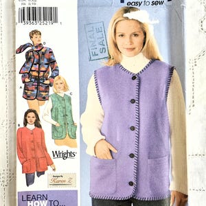 Plus Size Boxy Jacket & Vest with Scarf, Button Front, Optional Drawstring Waist, Blanket Coat, UNCUT Simplicity 9883, Sizes L-XL (18-24)