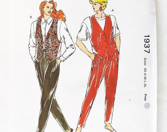 Retro 80s Tapered Pants with Front Tucks and Elastic Waist & Vest with Welt Pockets and Back Ties, UNCUT Kwik Sew 1937, Sizes XS-S-M-L-XL