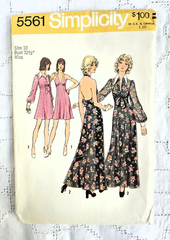 70s Mini or Maxi Halter Dress & Cropped Jacket, A-line Evening or Cocktail  Length, Princess Seam, Shaped Bustline, Simplicity 5561, Size 10 - Etsy