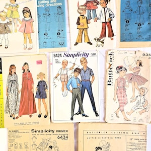 Enveloppes de patrons de couture pour enfants des années 1960 + feuilles d'instructions, papier éphémère, journal indésirable, scrapbooking, papier artisanal, collage de papier