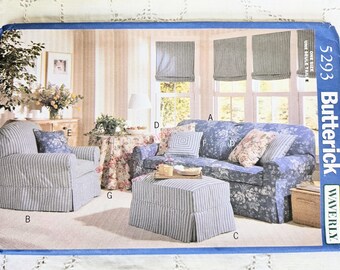 DIY Home Decor Slipcovers, Sofa Couch, Arm Chair and Ottoman, Throw Pillows, Circular Tablecloth, Upholstery Sewing, UNCUT Butterick 5293