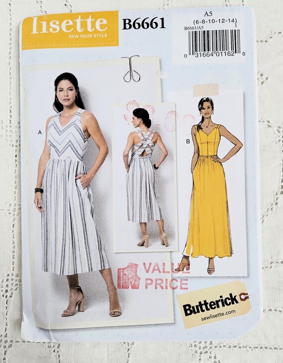 Fit N Flared Sleeveless Dress, Midi or Ankle Length, Bias Fitted Bodice, Woven Back, Gathered Waist, UNCUT Butterick Lisette 6661, Size 6-14 - Etsy Fit N Flared Sleeveless Dress, Midi or Ankle Length, Bias Fitted Bodice, Woven Back, Gathered Waist, UNCUT Butterick Lisette 6661, Size 6-14 - Etsy