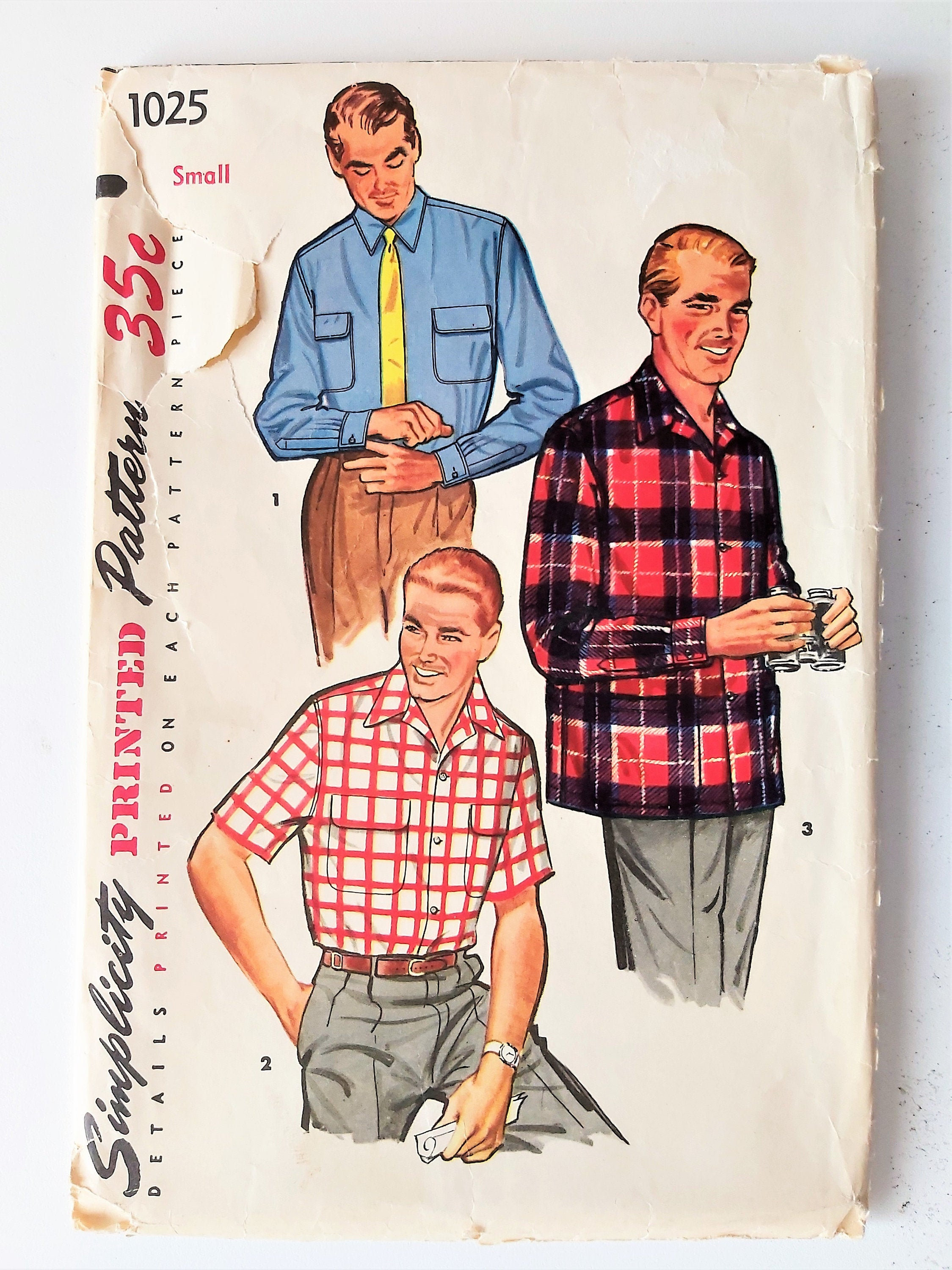 MCM 1950s Men's Shirt, Classic Sports Shirt, Gathered to Yoke, Pointed Collar, Button Front, , Simplicity 1025, Men's Size S, Chest 34-36 - Etsy MCM 1950s Men's Shirt, Classic Sports Shirt, Gathered to Yoke, Pointed Collar, Button Front, , Simplicity 1025, Men's Size S, Chest 34-36 - Etsy