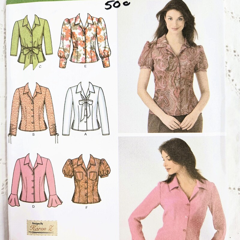 Cream notched collar button blouse pocket ... M