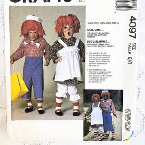Kid's Raggedy Ann & Andy Costumes, Boys' and Girls' Dress Up, Popular Character Costume, Twin Costume, UNCUT McCall's 4097, Child Sizes 6-8