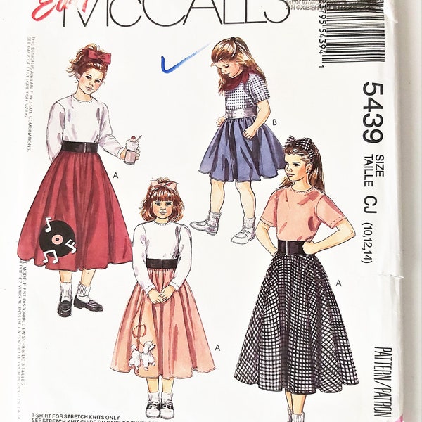Tweens Circular Skirt, T-Shirt with Scarf & Headband, Poodle Skirt, 50s Inspired Fashion Costume, UNCUT McCall's 5439, Girl Sizes 10-12-14