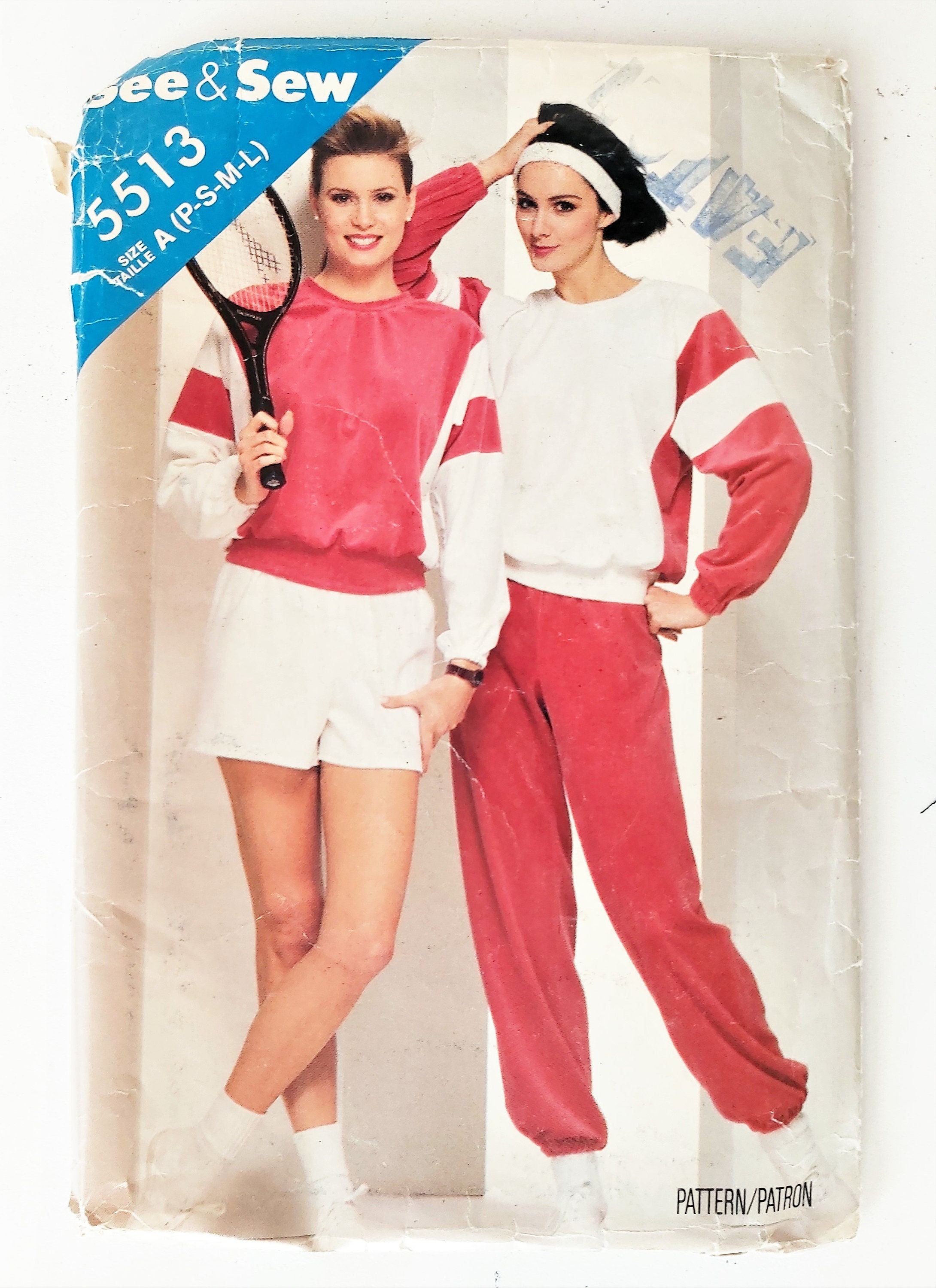 1980s Athletic Wear, Sweat Shirt, Sweat Pants and Shorts, Stretch Knit  Sewing, Gym Clothes, UNCUT Butterick 5513, Sizes P-S-M-L 6-18 